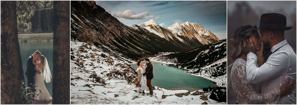 3 IMAGES OF BRIDES AND GROOMS ON THEIR ELOPEMENT DAY IN THE MOUNTAINS