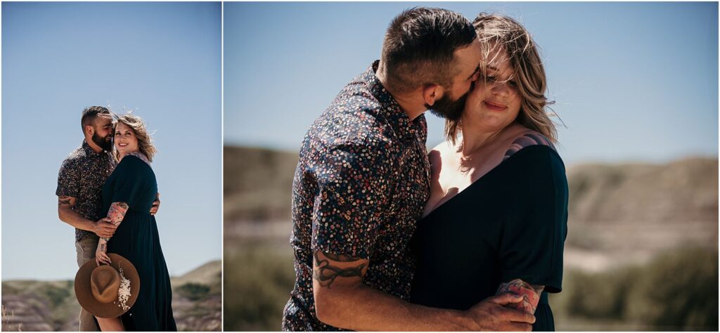 Adventure engagement session with a couple in the badlands of Drumheller Alberta