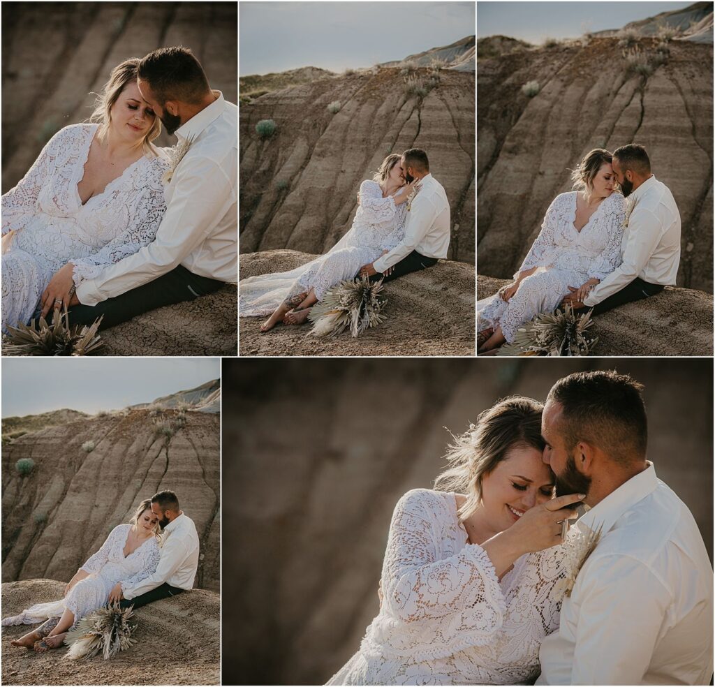 Badlands Elopement in Alberta outside Drumheller - the couple