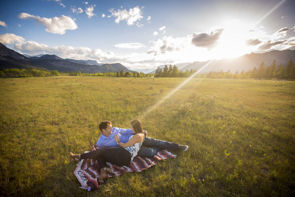 A romantic picnic engagement photo