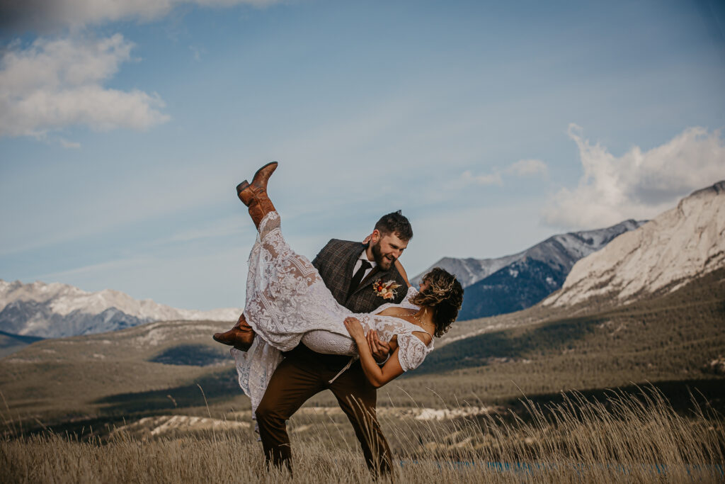 Romantic Alberta hiking elopement wedding portrait
