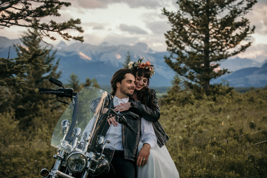 Motorcycle elopement photo in Alberta