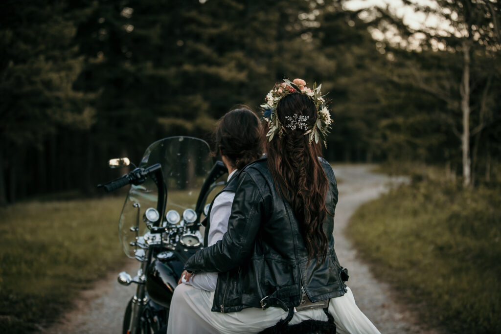 Motorcycle elopement photo in Alberta