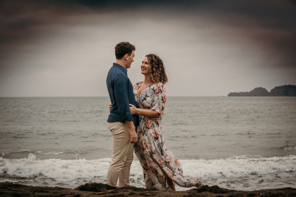 romantic couple's photo from a beach vow renewal