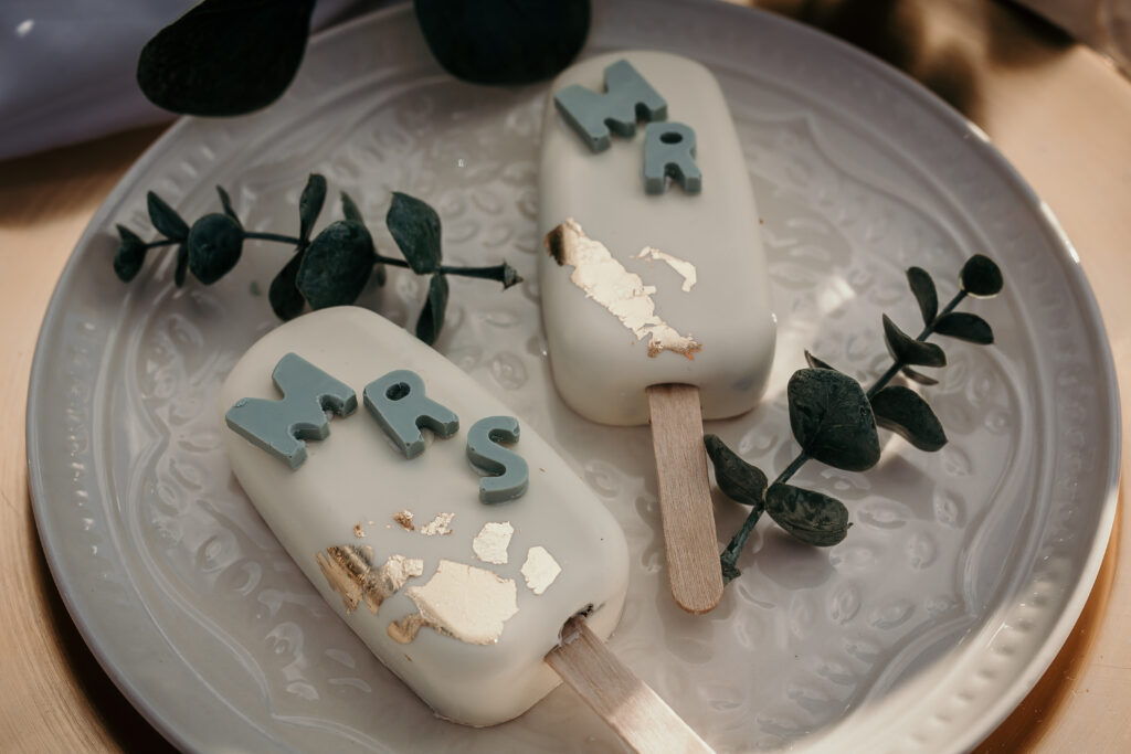 Wedding ice cream decorated with Mr and Mrs