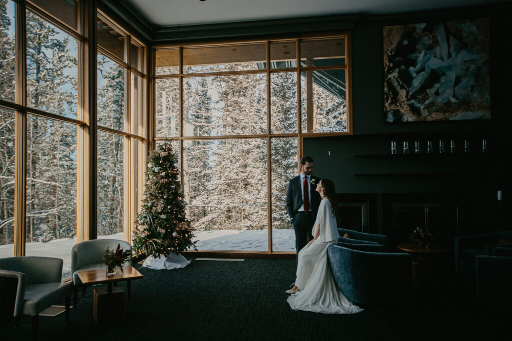 Romantic indoor winter elopement in Alberta