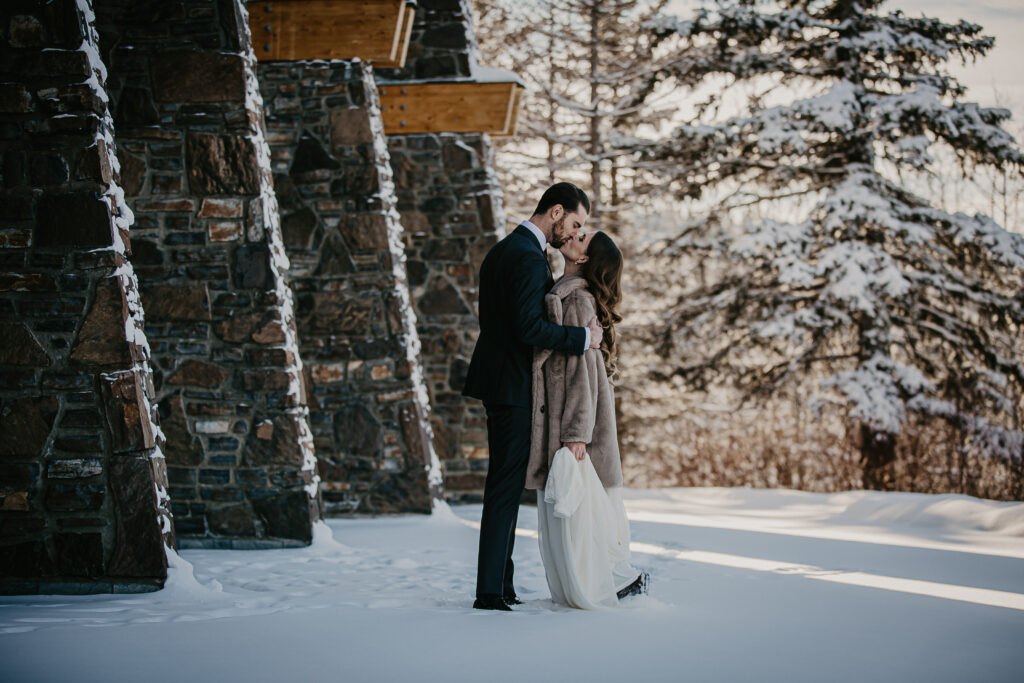 Romantic winter elopement in Alberta