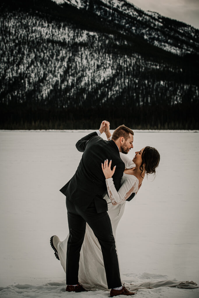 Romantic winter elopement in Canmore