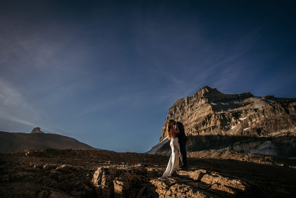 Intimate adventure wedding with couple exploring the mountains instead of following traditional wedding timelines