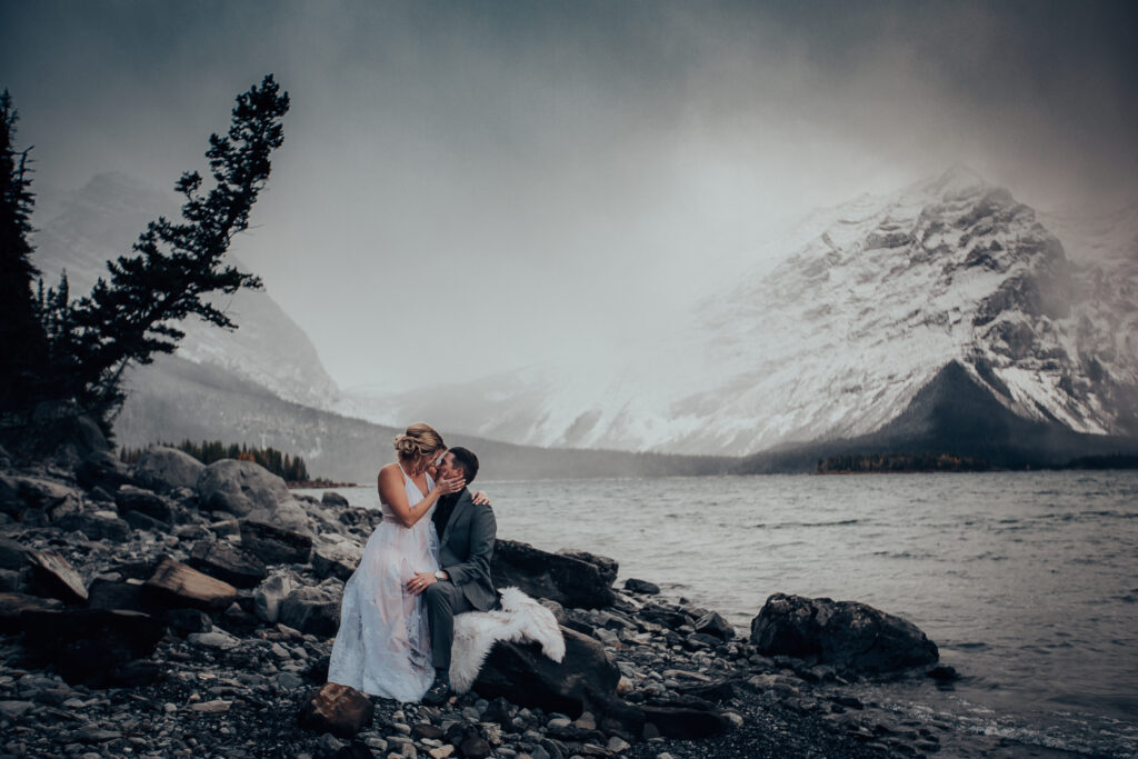 sunset adventure elopement photography, winter elopement photography