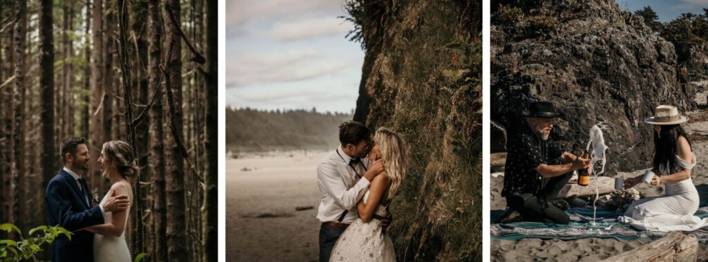 Couples eloping along the Pacific Northwest shoreline at Tofino & Ucluelet